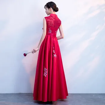 Beauty Emily в Елегантна вечерна рокля без ръкави с кружевными апликации 2020, романтична бордовое рокля с цип отзад с високо воротом и лък 1