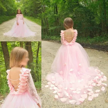 Дантелени рокли с цветя модел за момичета, Елегантни рокли за деца, Тюлевый Яка-сърце Асиметрична дължина, Детски рожден Ден 2