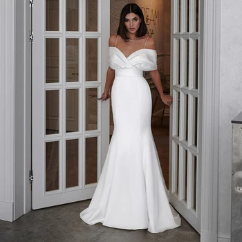 По-просто сватбена рокля на Русалка с открити рамене и влак, сшитое по стандартите на тънки спагети презрамки, Елегантен рокля Robe De Mariee 2023