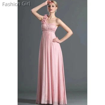 Выпускное рокля с едно рамо, без ръкави, Розово на цвят с дължина до пода с прави 3D цветя, в Елегантна Тържествено мероприятие, парти Vestido 2023