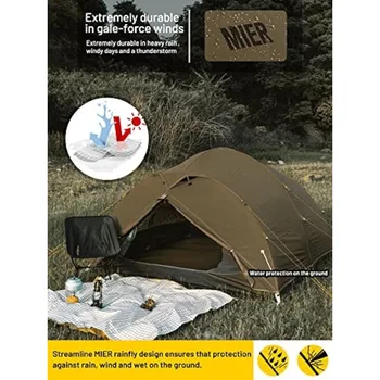 Сверхлегкая водоустойчив туристическа палатка MIER за 4 човека, 4 сезон, леки къмпинг палатки Отделно стоящи 1
