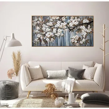 Съвременните продукти за декорация на дома Модерна стенно изкуство на платното за хола Картини Голям платно в рамка с Конзола за изкуството на Бели цветя Метал