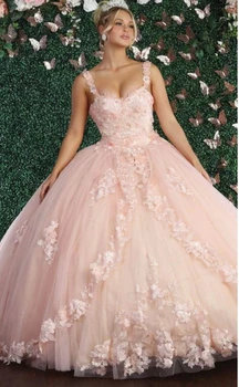 Бална рокля във формата на сърце с цвете аппликацией, без ръкави, на кружевном ремешке, с аппликацией от мъниста, пищни рокля за бала