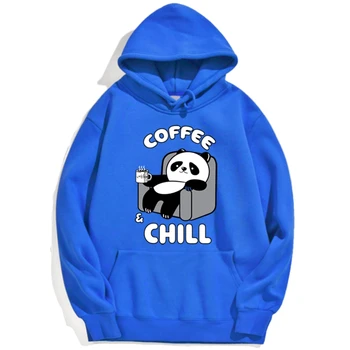 Hoody с качулка Kawaii Panda, пиенето на кафе, забавен пуловер с логото на животното, мъжки ретро-hoody, Мъжки удобни улични блузи, мъжки 1