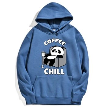 Hoody с качулка Kawaii Panda, пиенето на кафе, забавен пуловер с логото на животното, мъжки ретро-hoody, Мъжки удобни улични блузи, мъжки 2