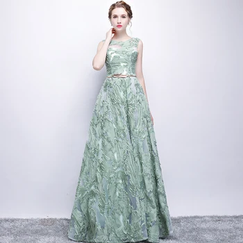 Рокля за бала от зелен тюл с кръгло деколте трапецовидна форма, дълги Елегантни рокли за сватбени партита за жени, вечерна рокля, вечерна рокля