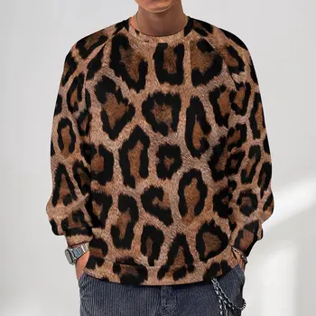 Градинска дрехи с забелязан леопард, блузи с забавен домашен любимец принтом, блузи, Унисекс, Ежедневни hoody с кръгло деколте Оверсайз Оверсайз