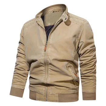 2023 Нова яке за мъже пролет-есен однотонная от выстиранного памук свободно cut голям размер в ретро стил Мъжко яке