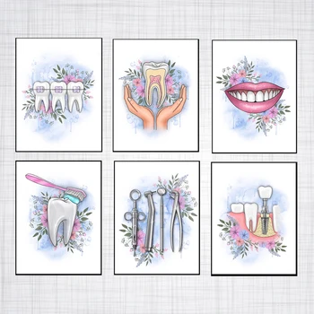 Зъбни импланти Платно Стенни живопис Стоматологичен художествен плакат Отпечатъци анатомията на зъболекар Медицински стенни рисунки Украса болници, Клиники