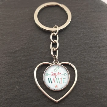 Нова популярна висулка във формата на сърце Super Mamie, ключодържател, кръгъл медальон с релефна, модерен ключодържател, подарък ръчна изработка 2