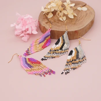 Go2Boho Miyuki Seed висящи обеци с пискюли за жени, цветни обеци-капки от мъниста, модни бижута, подаръци за момичета, плажно парти