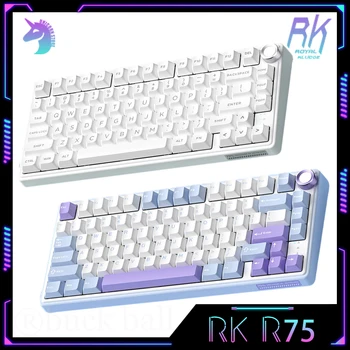 Механична клавиатура на NEDYALKO R75 Безжична клавиатура Bluetooth 3 режима на игра клавиатура с гореща замяна RGB подсветката на клавишните комбинации PBT Gamer Keyboard