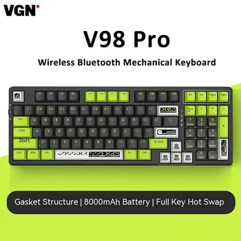Vgn V98pro Безжична Bluetooth Трехрежимная Механична Клавиатура 97 клавиши 2.4 g С Функция за Гореща замяна Gescet Structure Rgb За Преносими компютри PC Gamer Gifts 1