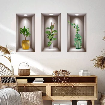 1 Комплект фалшиви прозорци растения в саксии, Стикер на стената, Самозалепващи Стикер за стена, Стикери за стена на спалня