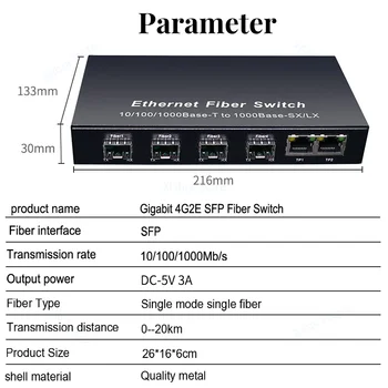 Gigabit Оптичен Медиаконвертер, Оптичен комутатор Ethernet, 4 x SFP и 2, RJ-45, UTP port, 4 G2E, 1000 Mbps 4