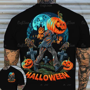 Нова мъжка тениска с графичен дизайн за Хелоуин, мъжки костюм, риза с 3D-принтом тиква, тениска с образа на вампир голям размер 0