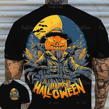 Нова мъжка тениска с графичен дизайн за Хелоуин, мъжки костюм, риза с 3D-принтом тиква, тениска с образа на вампир голям размер 4