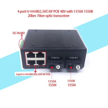 2sc 4 port 10/100 POE М 48 Ethernet оптичен Медиаконвертер 4 порта PoE * 2sc 155 М влакна Порт оптичен transceiver