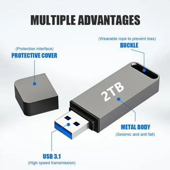 100% Оригинален USB 3.1 2TB Метален Флаш Памет 1TB Високоскоростна Памет, Usb Flash Drive 512G Pendrive Cle USB Stick Безплатна Доставка Подарък 5
