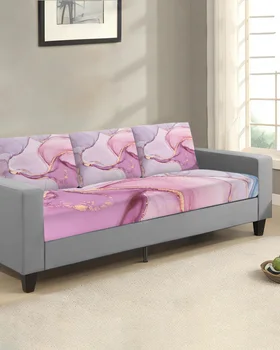 Мраморни градиентно-розови калъфи за възглавници за всекидневната, калъф за седалката на дивана, мек еластичен калъф за дивана, защита мебели