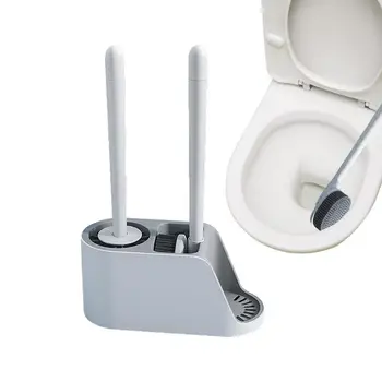 Четка и държач за тоалетна, Силикон скрубер за почистване на баня, за Многократна употреба, за да проверите за почистване на тоалетната чиния, на Силиконова четка за почистване на глави