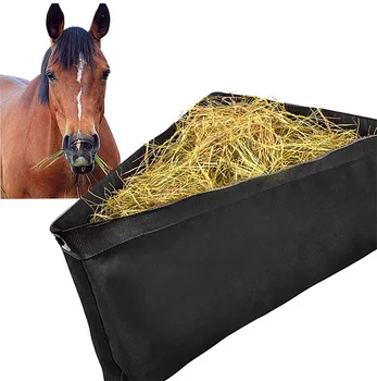 Черни чанти за сено за конете, чанти за хранене, триъгълен ясла за коне с дишаща мрежа, чанти за хранене, големи чанти за хранене, оборудване за коне