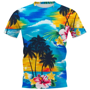 Мъжки t-shirt HX Fashion, Хавайските острови, Полинезия, Романтичен остров, здрач, тениски с принтом на кокосовата палма, ежедневни блузи с къс ръкав, мъжки дрехи