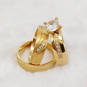 Ръчно изработени бижута, cz Diamond Обещание, Сватбени Брачни двойки, комплекти, пръстени за мъже и жени, 18-каратово бъде позлатен пръстен от неръждаема стомана