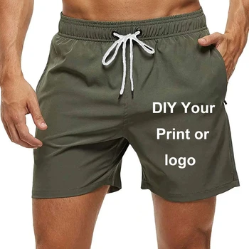 Модни плажни гащета с логото на поръчка, мъжки бански от еластична закопчалка, бързо съхнещи плажни къси панталони с джобове с цип