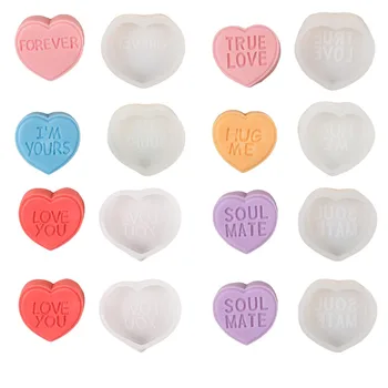 Лозунгът 3D Love на английски език, Силиконова форма за свещи във формата на сърца, ръчно изработени сапуни, гипс, подарък за Свети Валентин, Комплект ръчно изработени