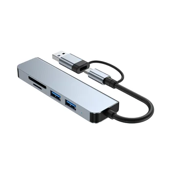 5 Портове 2-В-1 USB 3.0 ХЪБ Type-C Адаптер USB3.0 + USB2.0 + SD + TF Многопортовый USB Сплитер-Удължител за КОМПЮТЪР 1