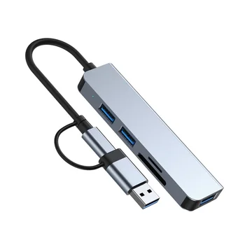 5 Портове 2-В-1 USB 3.0 ХЪБ Type-C Адаптер USB3.0 + USB2.0 + SD + TF Многопортовый USB Сплитер-Удължител за КОМПЮТЪР 5