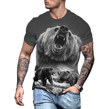 Лятна мъжка Тениска с 3D Принтом Big Bear, Ежедневни Тениска С кръгло деколте и къс Ръкав, Пуловер Оверсайз, Модни Градинска Дрехи, Тенденция Мъжки Дрехи