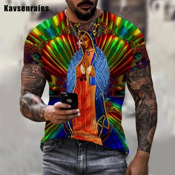 Мъже, Жени с Високо качество Guadalupe Virgin Mary Католическо Cosplay 3D Тениска с принтом Унисекс Модни ежедневни блузи Оверсайз