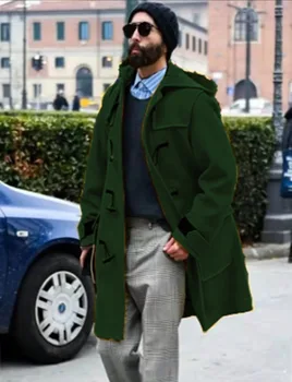 Вълна палто добавя дебелина Индивидуално приталенное мъжко палто с качулка, копчета, популярно вълна палто 2023 г., монофонични тренч