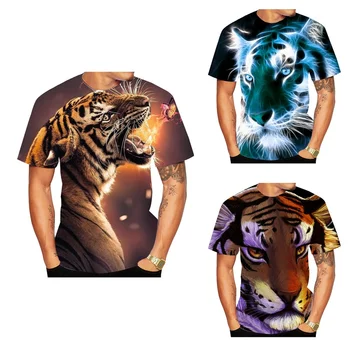 Нова Мода тениска с 3D принтом Тигър, Мъжки и Дамски тениски с животните Принтом, Всекидневни Топ С къс ръкав