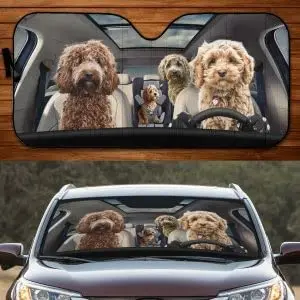 Забавно семейство кучета Cockapoo Зад волана на колата за любителите на кучета сенника на предното стъкло на превозното средство козирка за защита от ултравиолетовите лъчи, Авто козирка