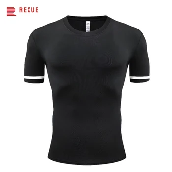 Мъжки компресиране риза Основен слой, спортен топ, фланелка за бягане, къс ръкав, Спортни бързосъхнеща тениска, Червено, Бяло, Черно, Обикновена върховете
