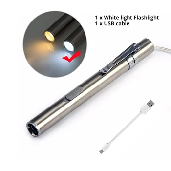 Акумулаторна батерия led фенерче-писалка, мини-фенерче с USB кабел за зареждане, за нощуване на открито, преносим фенер за лекари