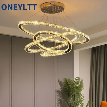 Луксозна кръгла подвесная лампа от неръждаема стомана, хол, вестибюл, минималистичен ресторант, спалня, стълбище, кристален лампа
