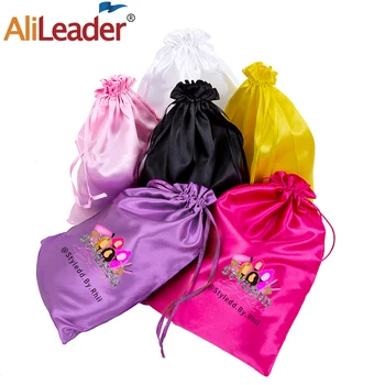 Сатен чанта за перуки на Едро торбички за опаковане на перуки за греди, перуки, удължаване на коса, подаръчни пакети Копринени торбички за съхранение на косата на съвсем малък