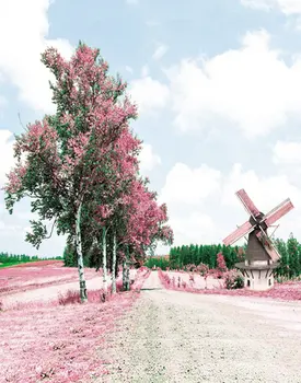 вятърна Мелница, 5х7 фута Розови Цветя Дърво Фотофоны Реквизит за снимки Студиен фон