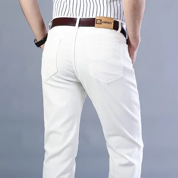 Мъжки бели дънки-участък, Пролет-лято, Нови Класически бизнес Ежедневни памучни тесни дънкови панталони, мъжка марка дрехи, панталони