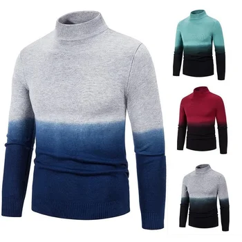 2023 Есен/Зима Нов мъжки пуловер пуловер в британския стил, оборудвана, с кръгло деколте, цветни блок