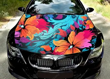 Многоцветни флорални цветя Мандала Винил върху предния капак на автомобила Пренасяне на винил фолио Етикети на капака на двигателя на Стикер на колата Автоаксесоари