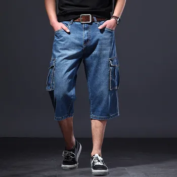 Мъжки дънкови къси панталони-карго Idopy, големи размери, мотоциклетни байкерские дънки с много джобове, преки, выстиранные за мъже