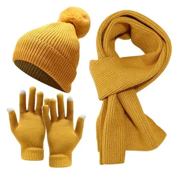 Зимен комплект от шапка и шал 3 в 1, топли дамски ръкавици 3 в 1, комплект зимни дрехи за зимните празници, фестивал на Коледа