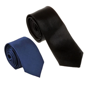 2 бр. Случайни вратовръзка от полиестер, тясна вратовръзка на шията, Обикновен тъмен тънка вратовръзка, черен и син