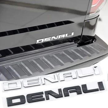 Черен Сребрист Лого с букви DENALI, Емблема, табелка на задната врата, Странична врата, 3D за GMC SIERRA, стикери на целия автомобил, уреди за настройка