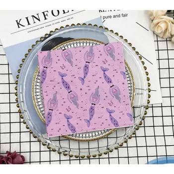 Салфетки с цветни принтом, Мультяшная Русалка, креативна сгъваема квадратна кърпа за парти, ресторант, печене, кърпа с цветен модел